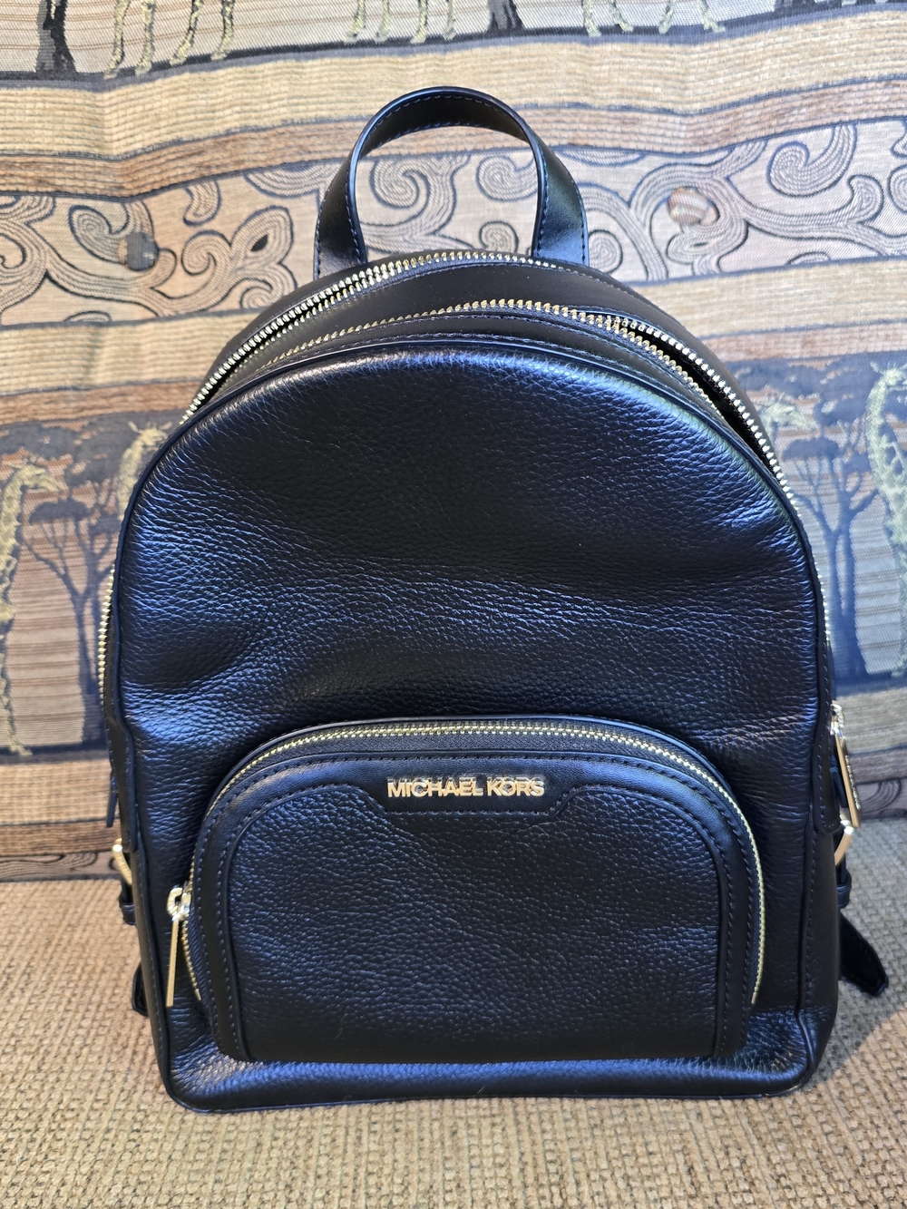 Michael Kors Jaycee Black Pebbled Leather Mini Backpack with Gold Hardware